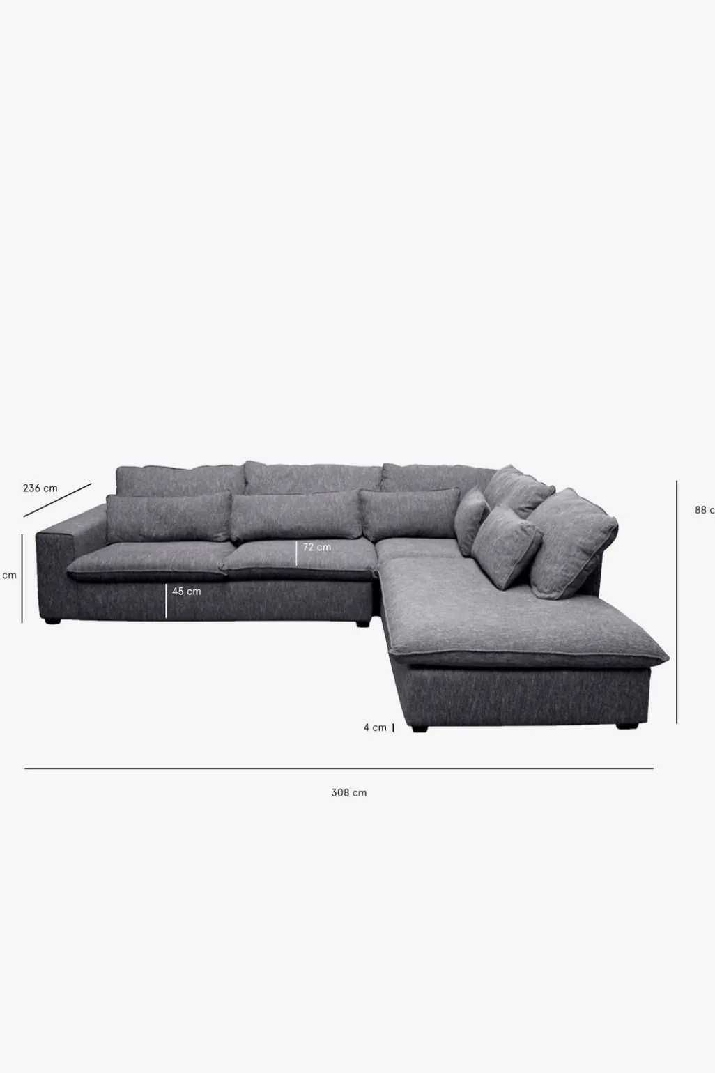 Baron bank 3.5-zits lounge rechts donkergrijs