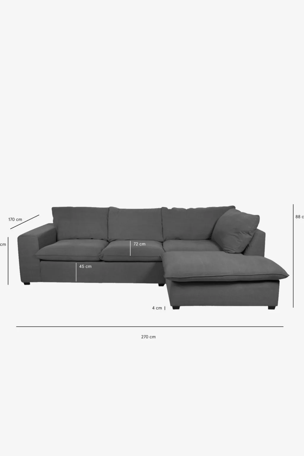 Baron bank 2.5-zits lounge rechts donkergrijs