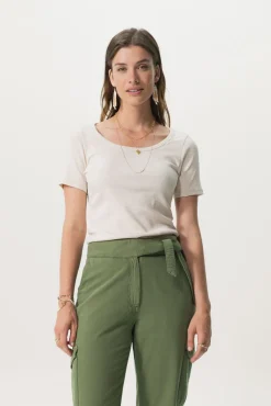 Beige basic stretch rib t-shirt