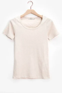 Beige basic stretch rib t-shirt