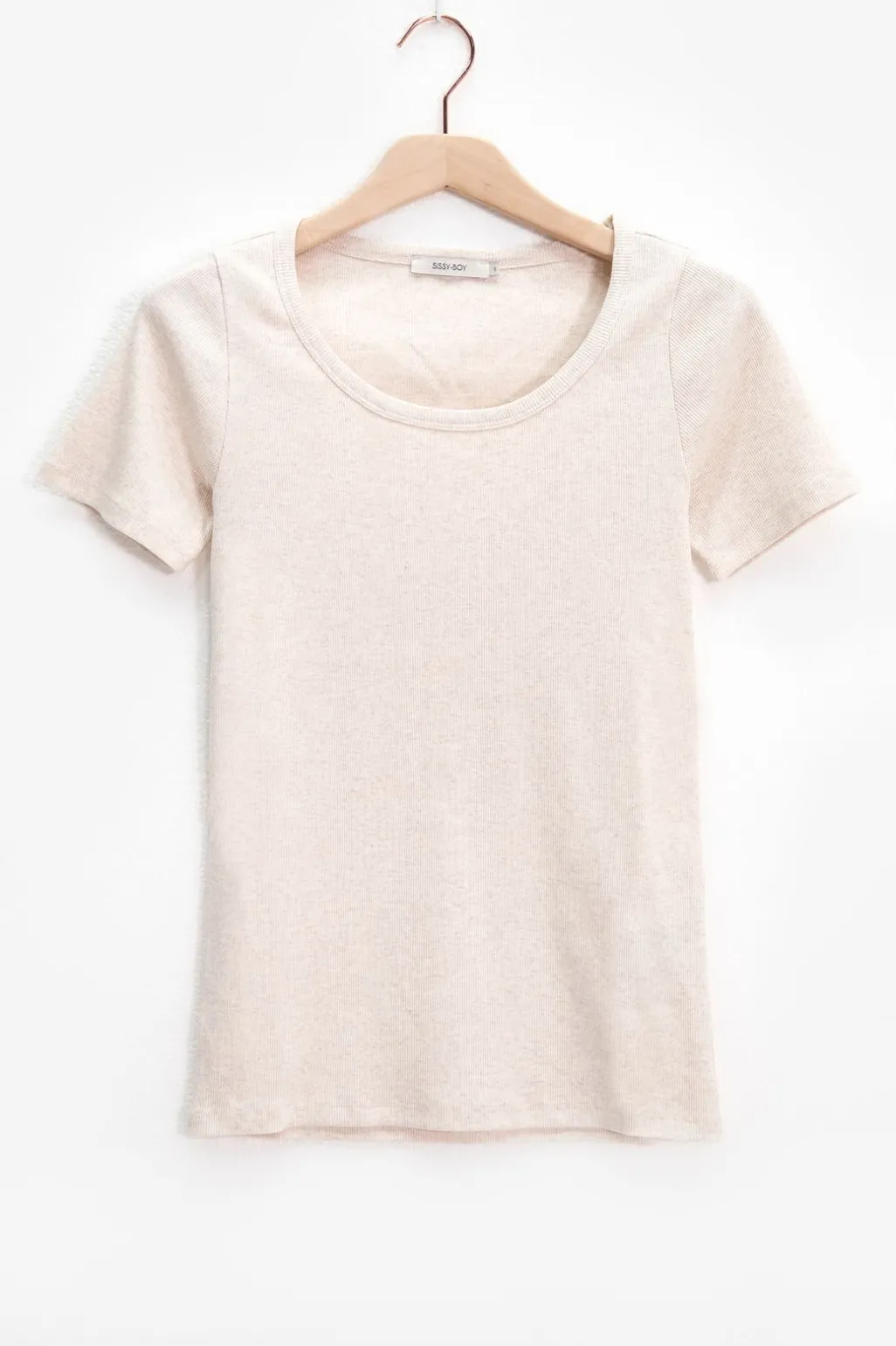 Beige basic stretch rib t-shirt