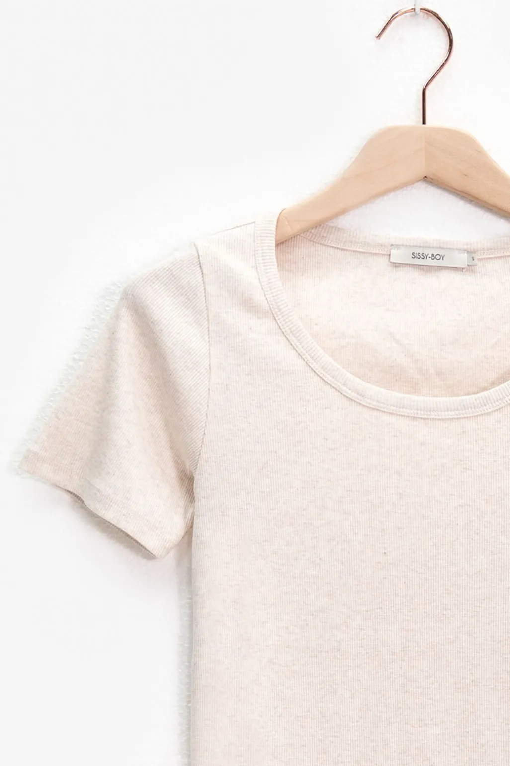 Beige basic stretch rib t-shirt
