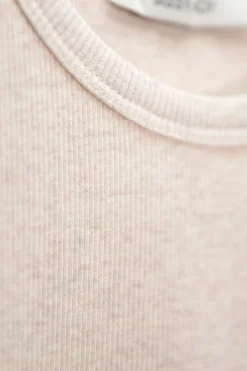 Beige basic stretch rib t-shirt