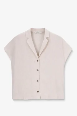 Beige blouse met korte mouwen