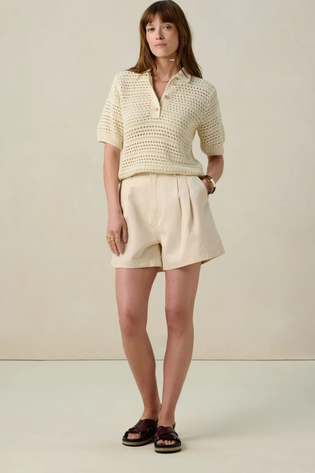 Beige denim shorts