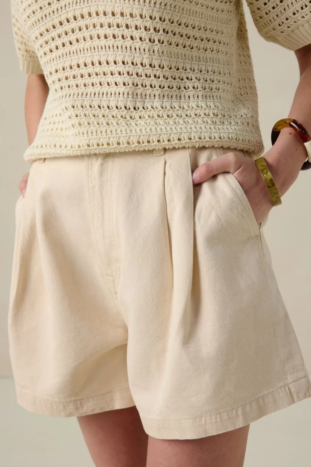 Beige denim shorts