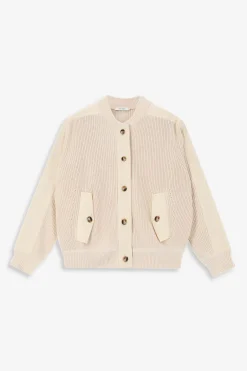 Beige gebreid bomber vest