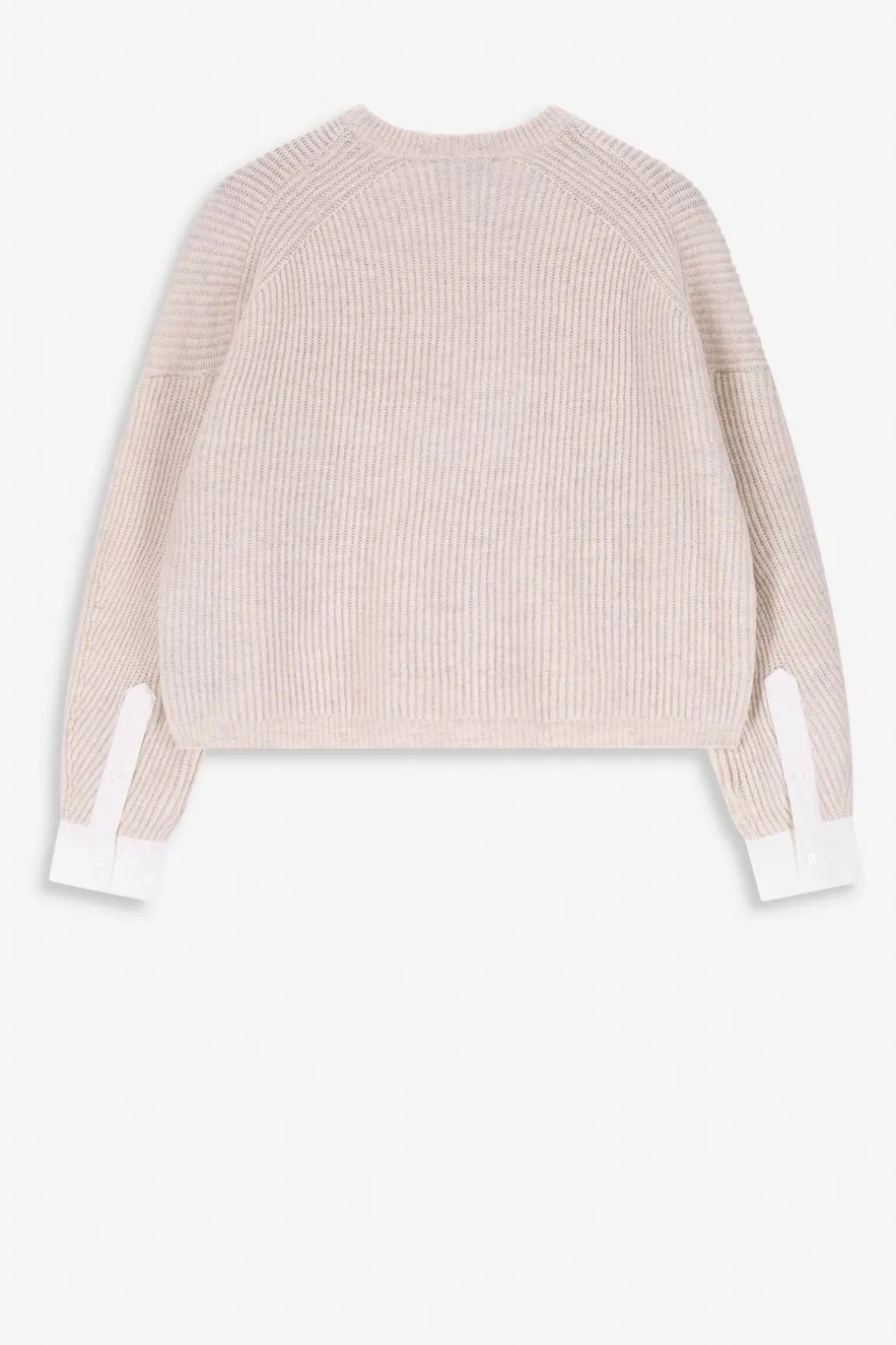 Beige gebreide trui met geweven boorden