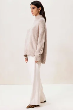 Beige gebreide trui met turtle neck