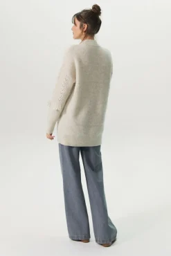 Beige gebreide tuniek met franjes