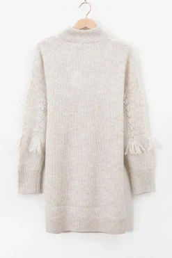 Beige gebreide tuniek met franjes