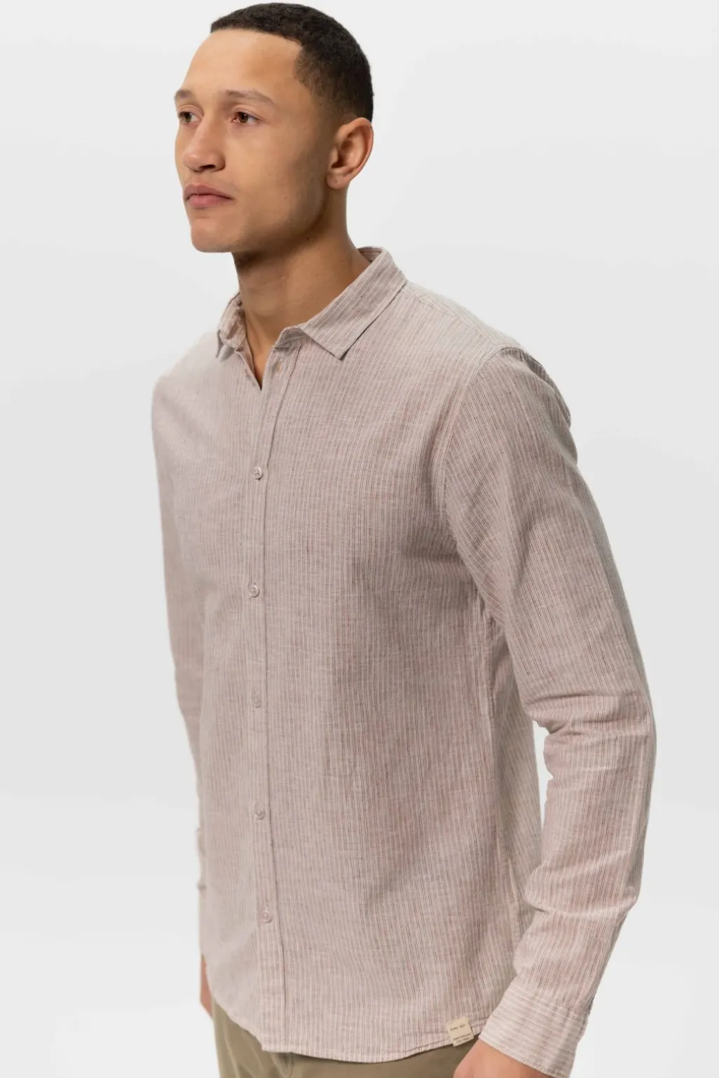 Beige gestreept overhemd