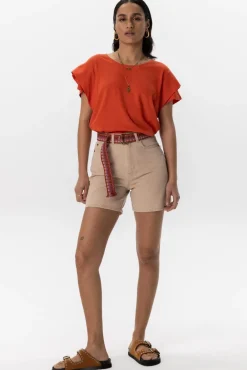 Beige high waist denim shorts