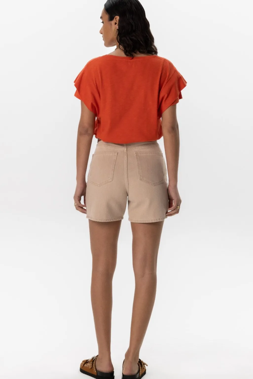 Beige high waist denim shorts