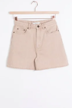Beige high waist denim shorts