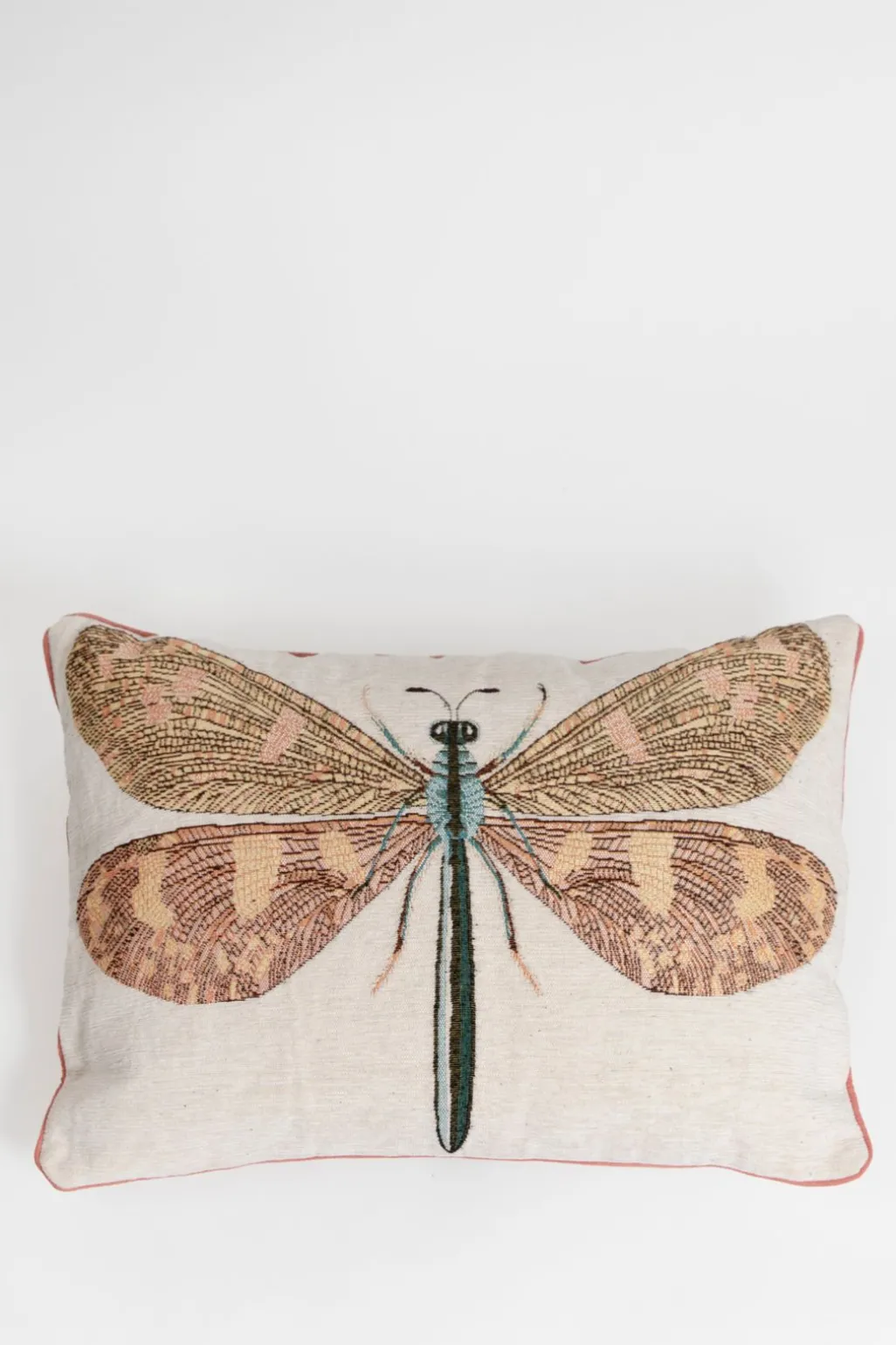 Beige jacquard kussen dragonfly