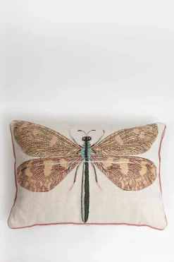 Beige jacquard kussen dragonfly