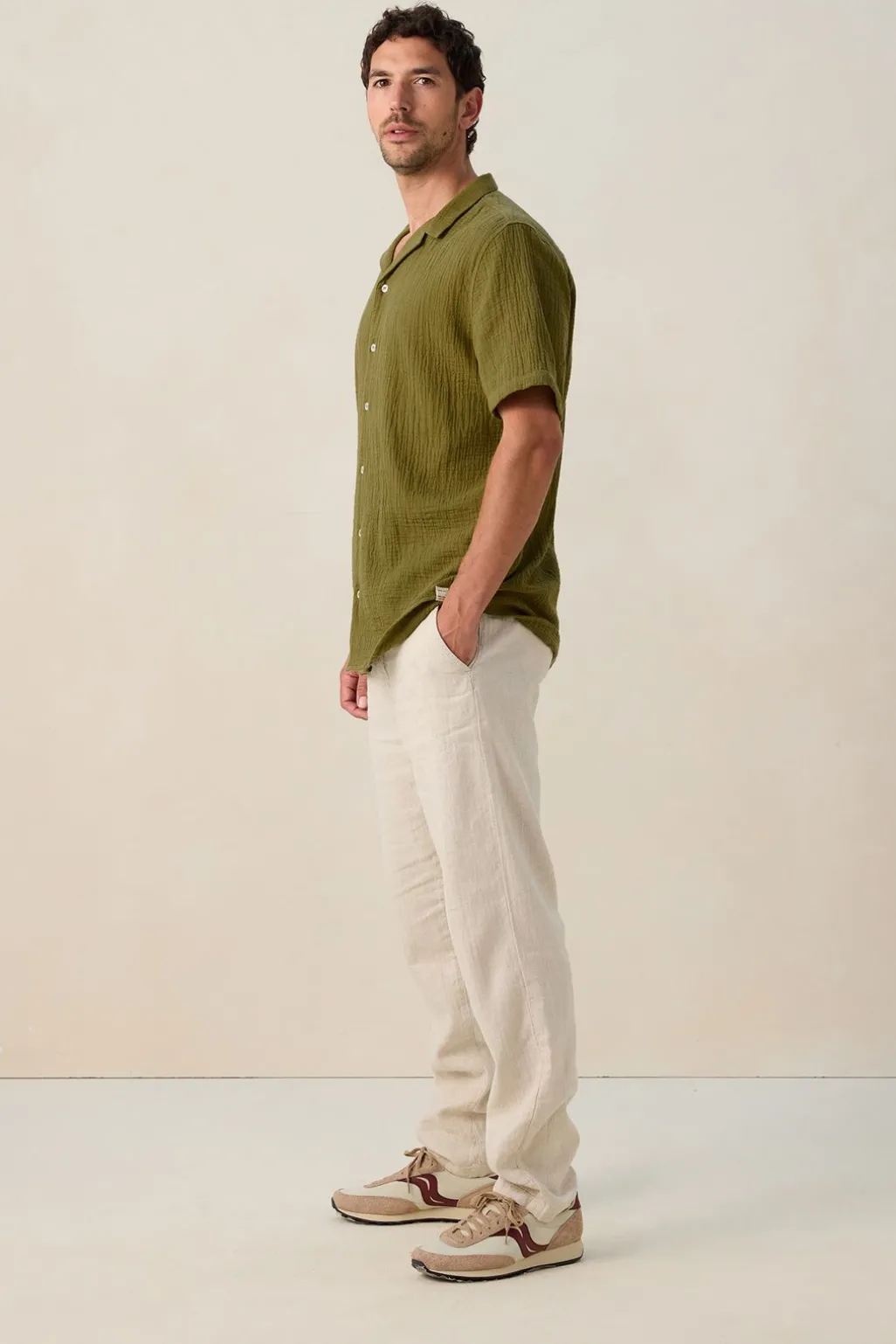 Beige linnen herringbone broek