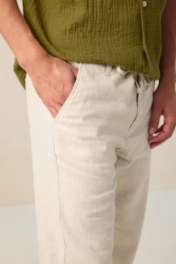 Beige linnen herringbone broek