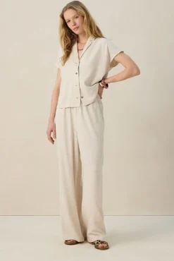 Beige linnen high waist wide leg broek