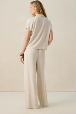 Beige linnen high waist wide leg broek