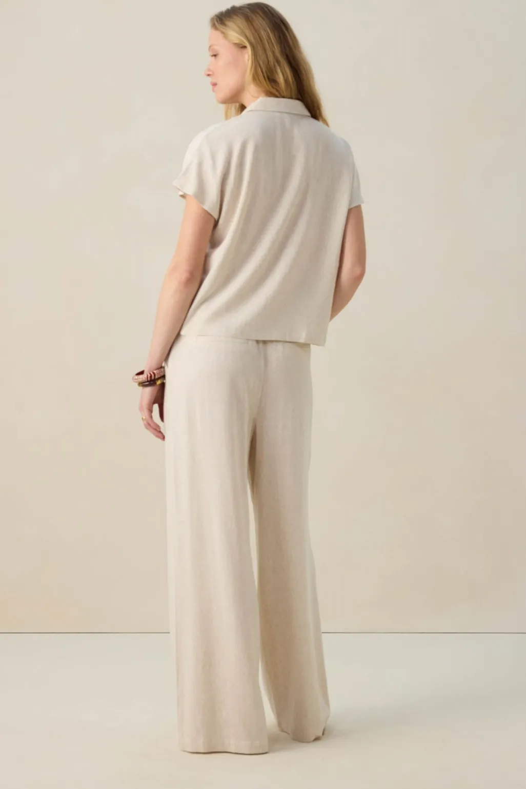 Beige linnen high waist wide leg broek