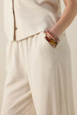 Beige linnen high waist wide leg broek