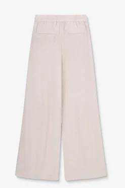 Beige linnen high waist wide leg broek