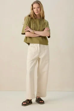 Beige mid waist workwear broek