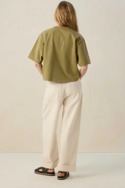 Beige mid waist workwear broek