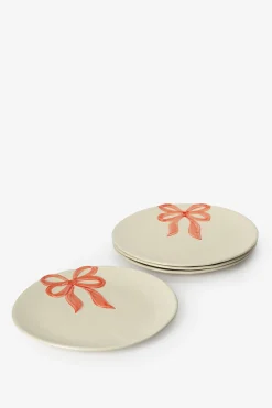 Beige ontbijtbord met roze strik