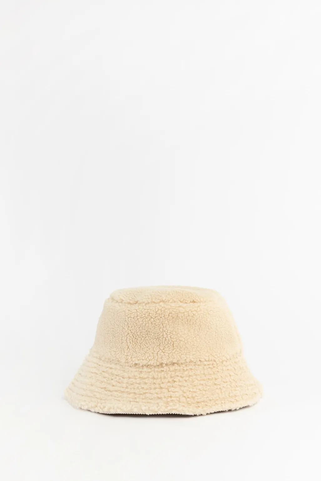 Beige reversible teddy en rib bucket hat