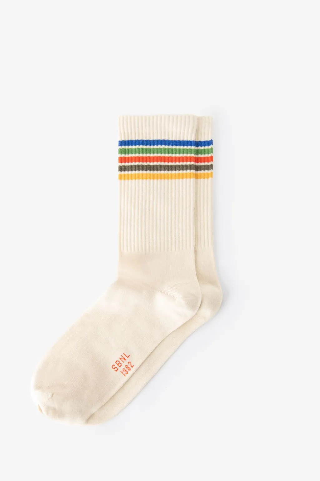Beige sokken met regenboog strepen