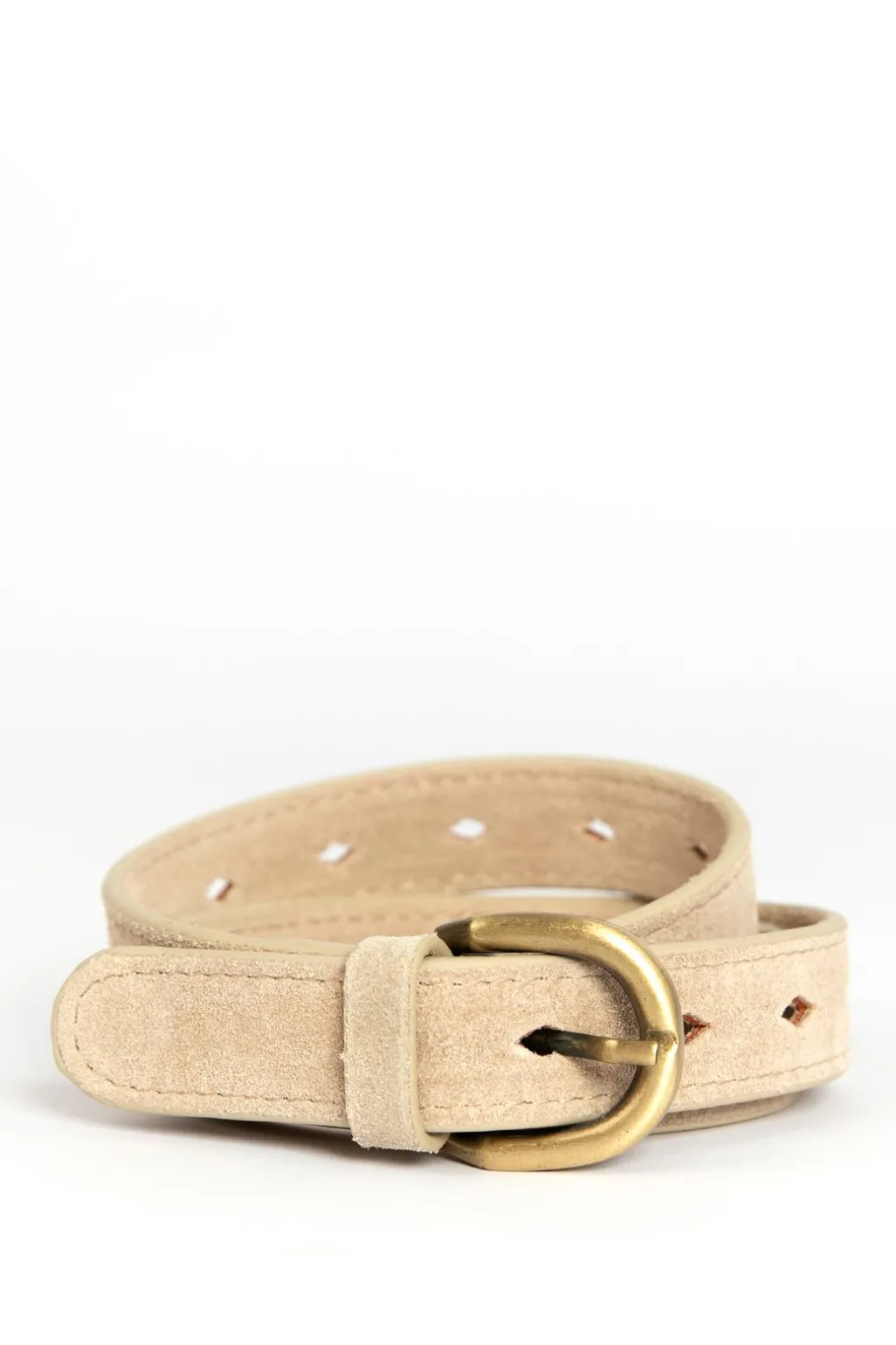 Beige suède riem met goudkleurige gesp