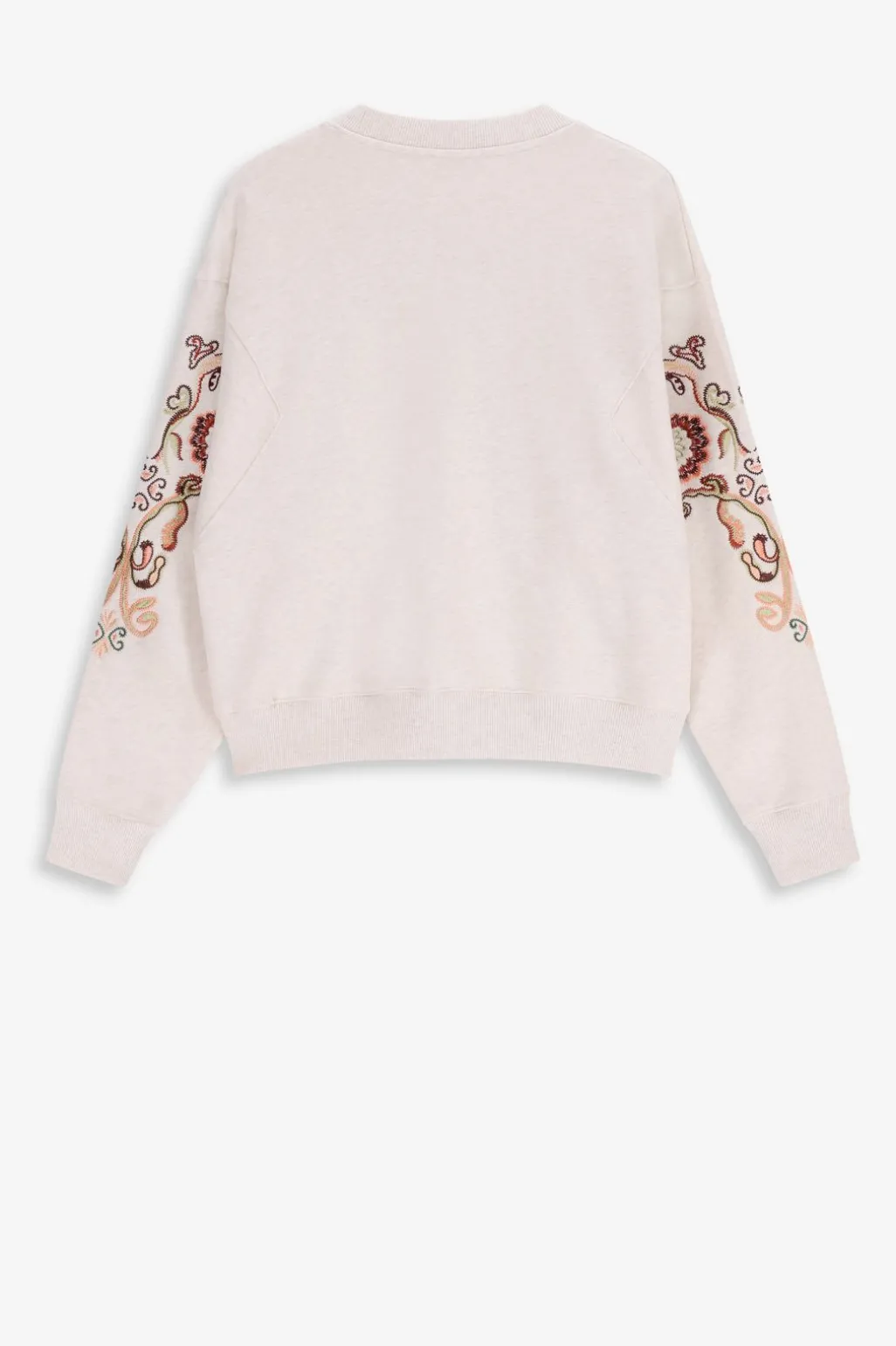 Beige sweater met geborduurde mouw