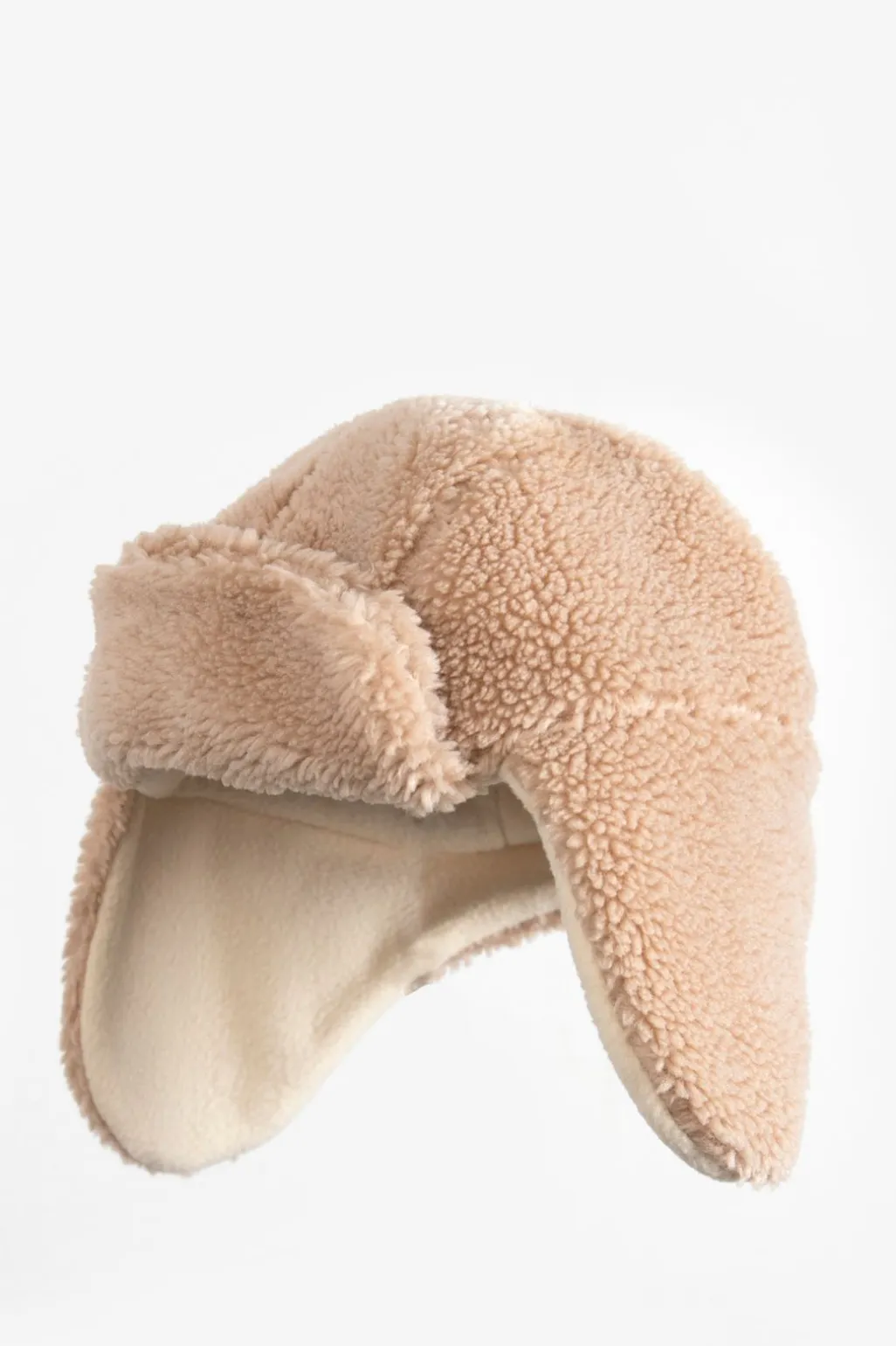 Beige teddy pilotenmuts