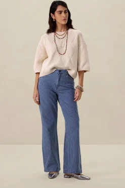 Betim gestreepte high waist wide leg jeans