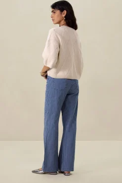 Betim gestreepte high waist wide leg jeans