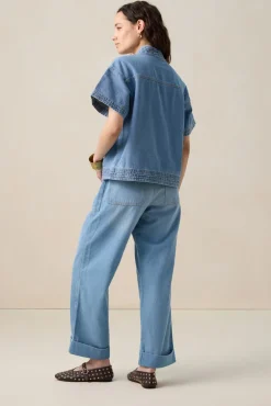 Blauw denim jack met korte mouwen