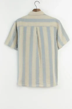 Blauw gestreept overhemd met korte mouwen