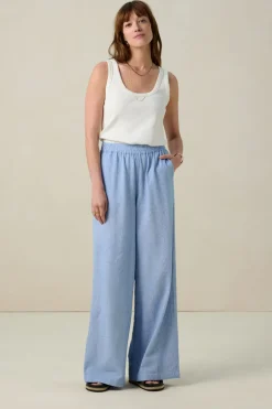 Blauw gestreepte high waist wide leg broek
