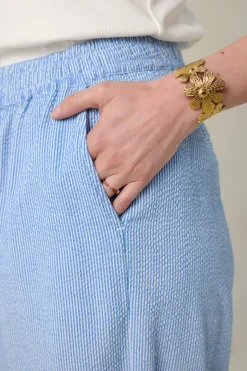Blauw gestreepte high waist wide leg broek