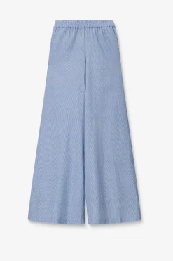 Blauw gestreepte high waist wide leg broek
