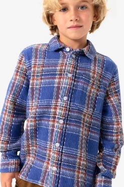 Blauw met rood geruit loose fit overhemd