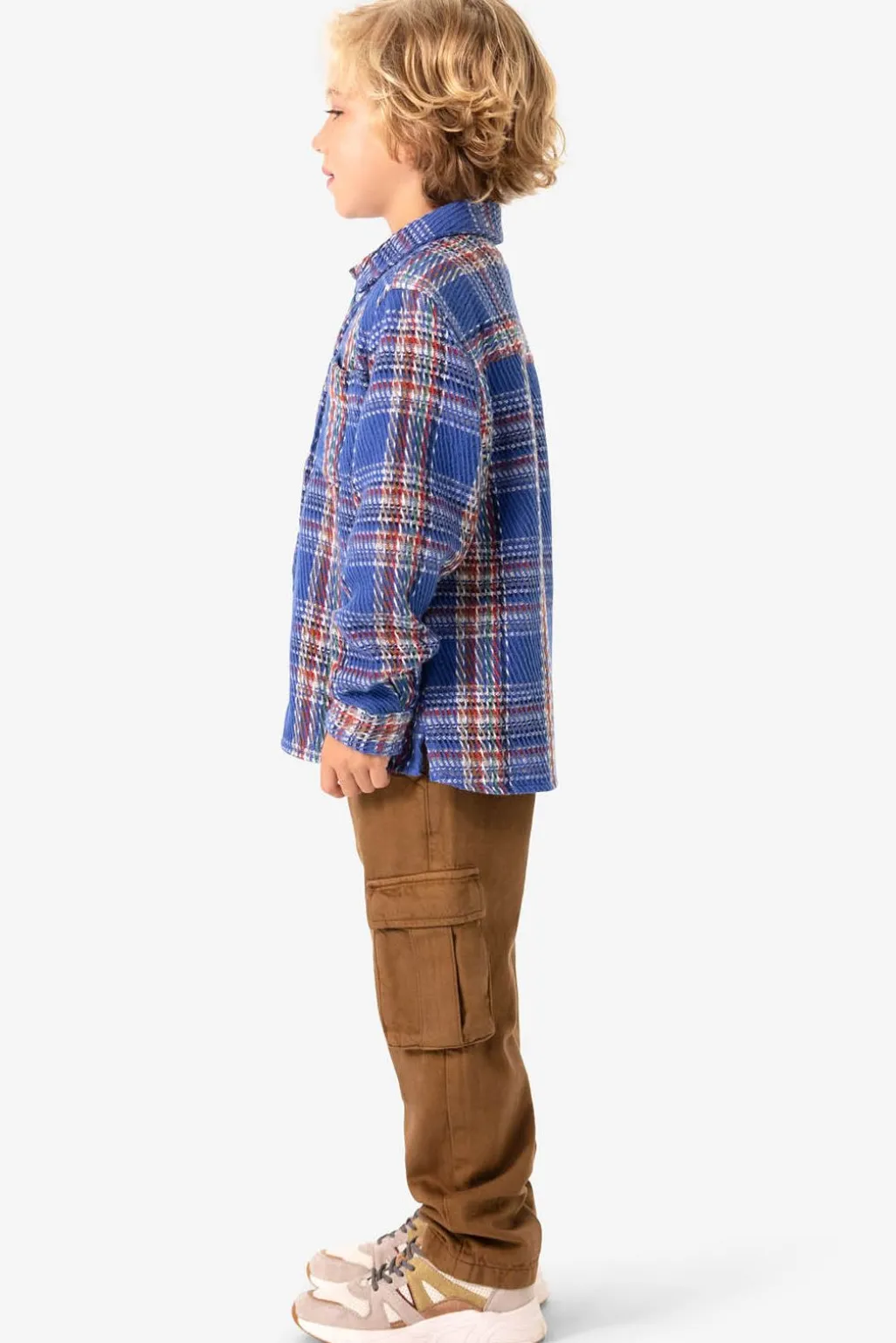 Blauw met rood geruit loose fit overhemd