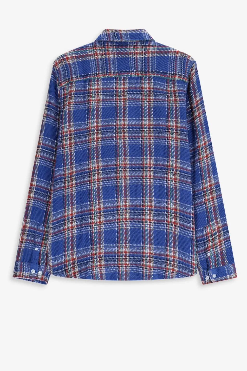 Blauw met rood geruit overhemd