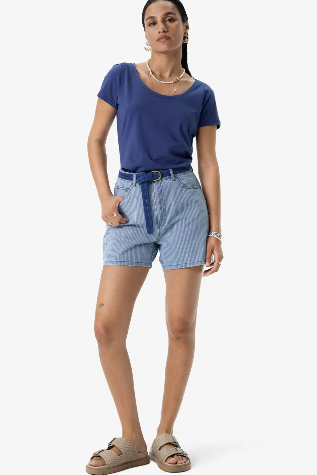 Blauw T-shirt met ronde hals