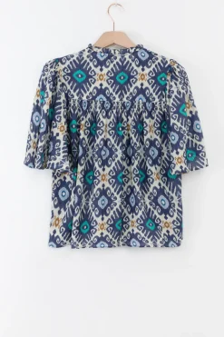 Blauwe A-lijn blouse met print