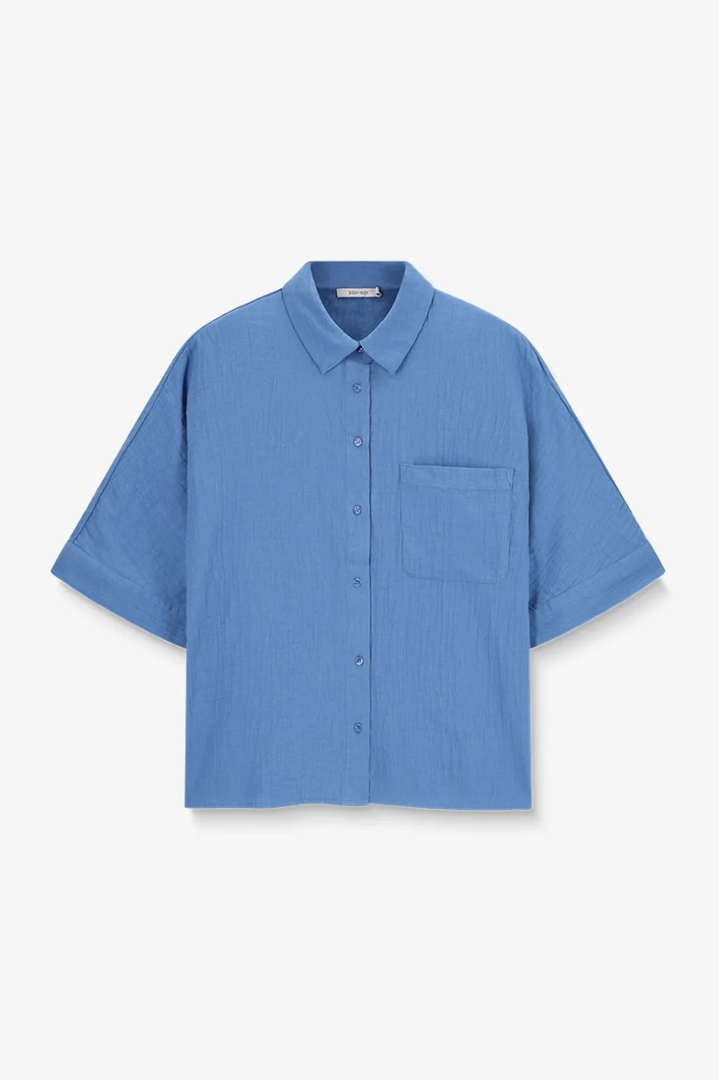 Blauwe blouse met borstzak