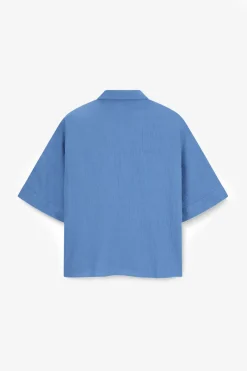 Blauwe blouse met borstzak